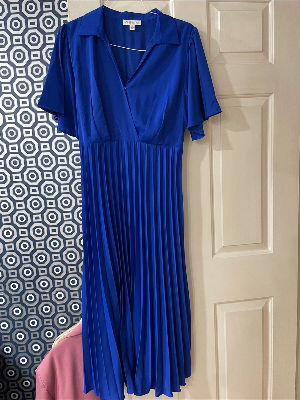 She + Sky Cobalt Blue Collared Pleated Midi Dress